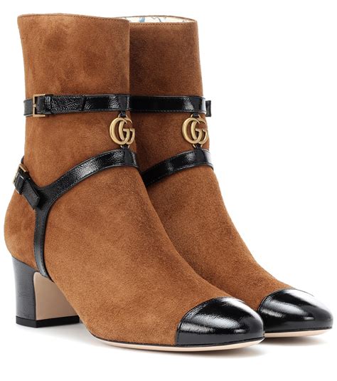 gucci leather and suede ankle boots|Gucci boots embellished.